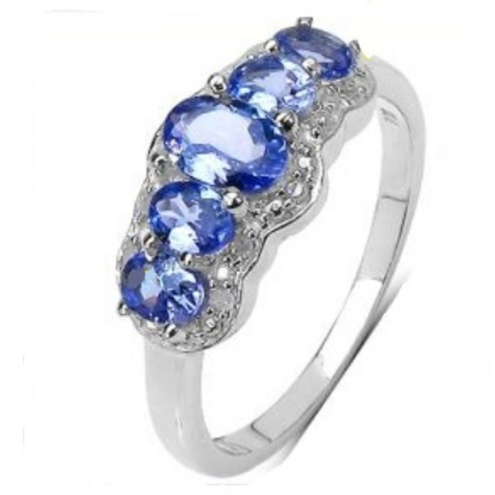 Tanzanite & Diamond Sterling Silver Ring – Size 7 – 1.08 CTW